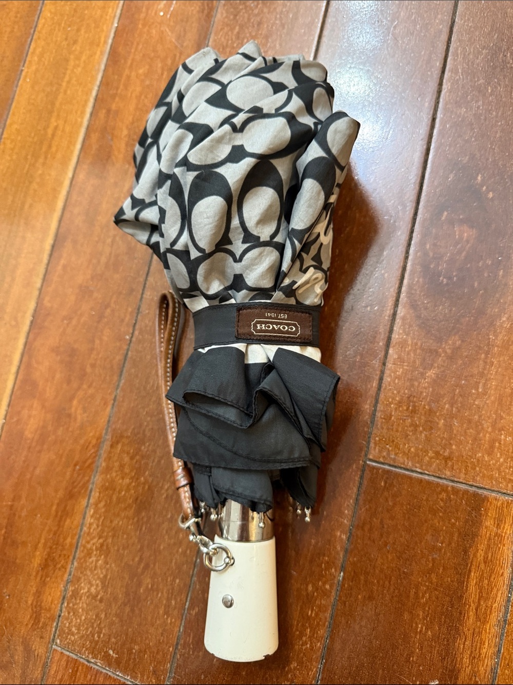 COACH Men’s Black & Gray Signature Print Compact Umbrella